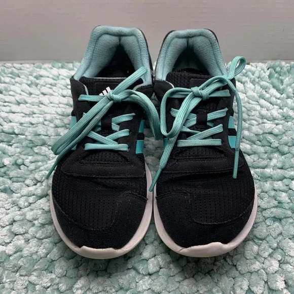 Addidas Running Jogging Workout Shoes Sneakers Black & Aqua Cushion Insoles - Picture 3 of 17